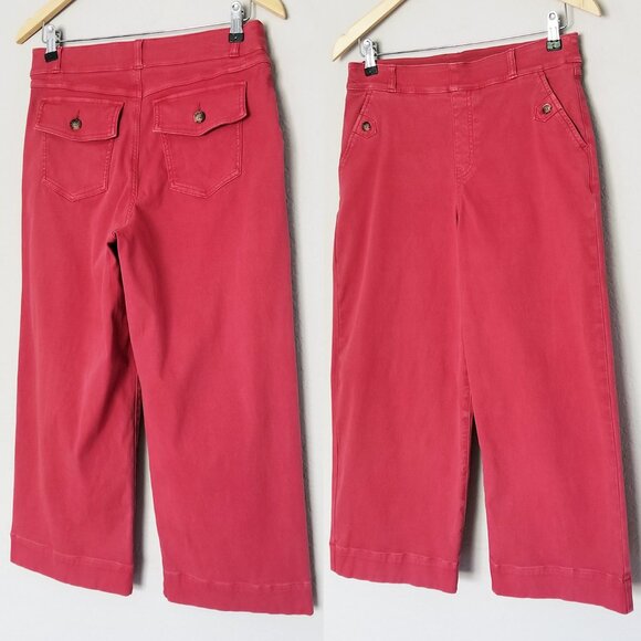 Spanx Stretch Twill Wide Leg Cropped Pants Wild Rose L Pull On Shaping Pockets - Picture 16 of 16